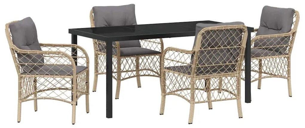 Conjunto de Jantar de Jardim com 5 Peças e Almofadas em Rattan Sintéti