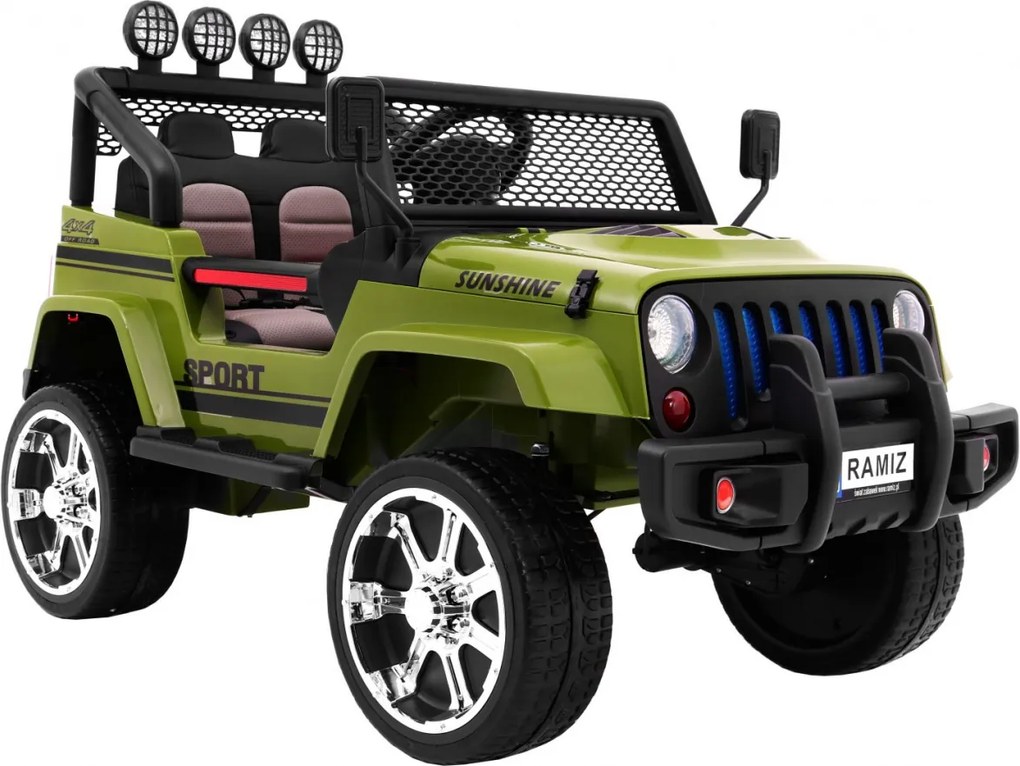 Jipe elétrico para Crianças NEW Raptor DRIFTER 4 x 4, 12V Rodas Espuma EVA, Assento couro Verde