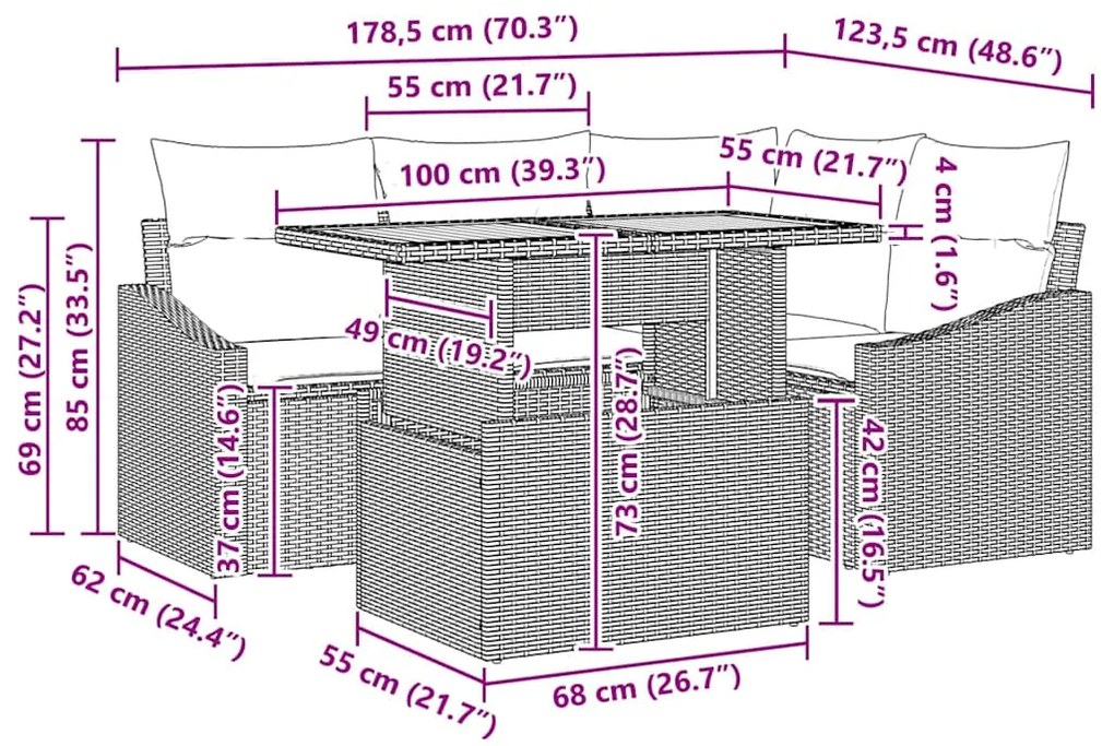Conjunto de Jantar de Jardim de 5 Peças com Almofadas Pretas, Rattan e