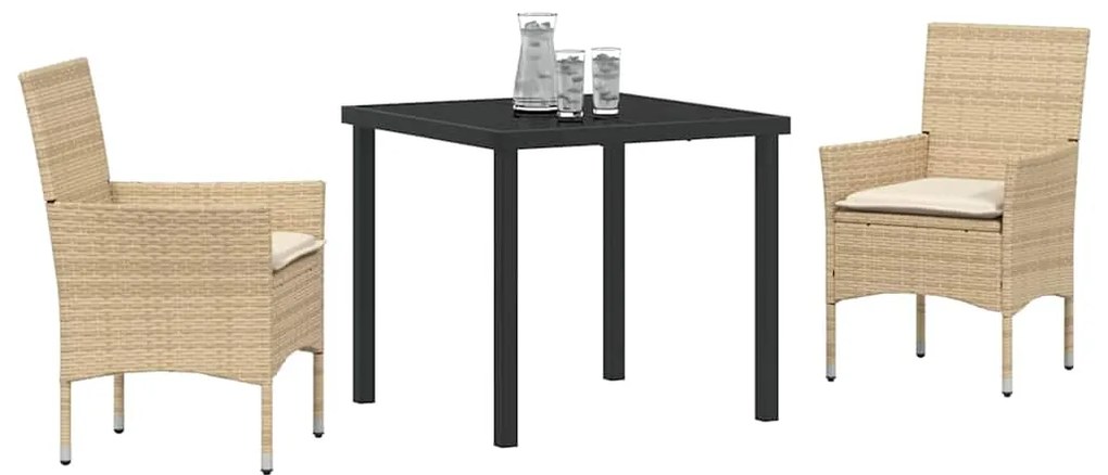 Conjunto de Jantar para Jardim 3 Peças com Almofadas Bege em Rattan Si