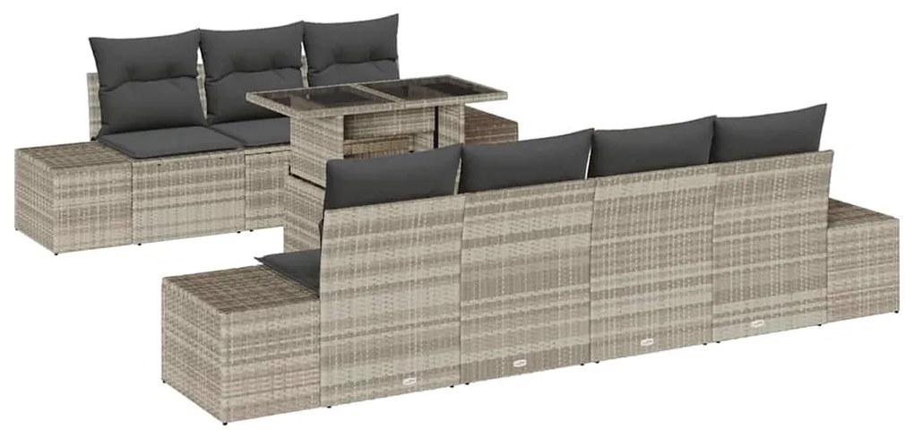 Conjunto de Sofá de Jardim 8 Peças com Almofadas Cinza Claro Rattan Po