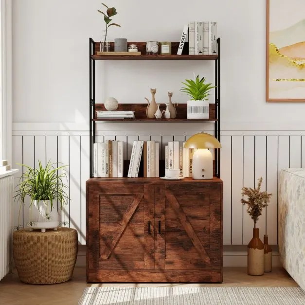 Móvel para caixa de areia para gatos (NÃO INCLUIDA) 80 x 48 x 145 cm com estantes de 3 níveis 4 ganchos Armário com 2 portas sala estar castanho