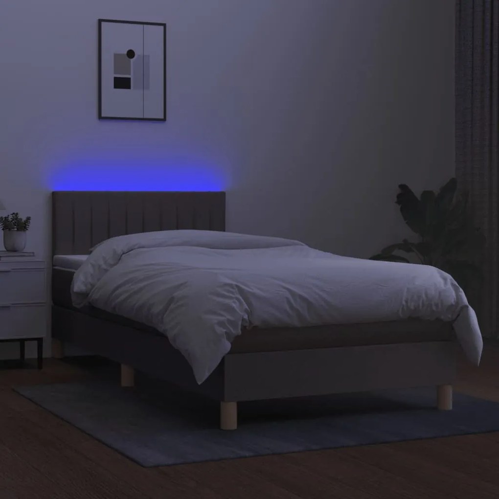 Cama box spring + colchão/LED 90x190cm tecido cinza-acastanhado