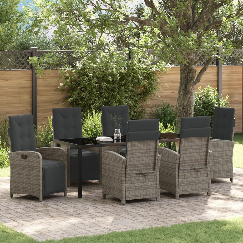Conjunto de Jantar de 7 Peças para Jardim com Almofadas Cinza Rattan S