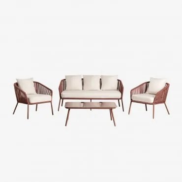 Conjunto De Jardim Com Sofá De 2 Lugares, 2 Poltronas Em Corda Trançada E Mesas De Centro Arhiza Telha Vermelha - Sklum