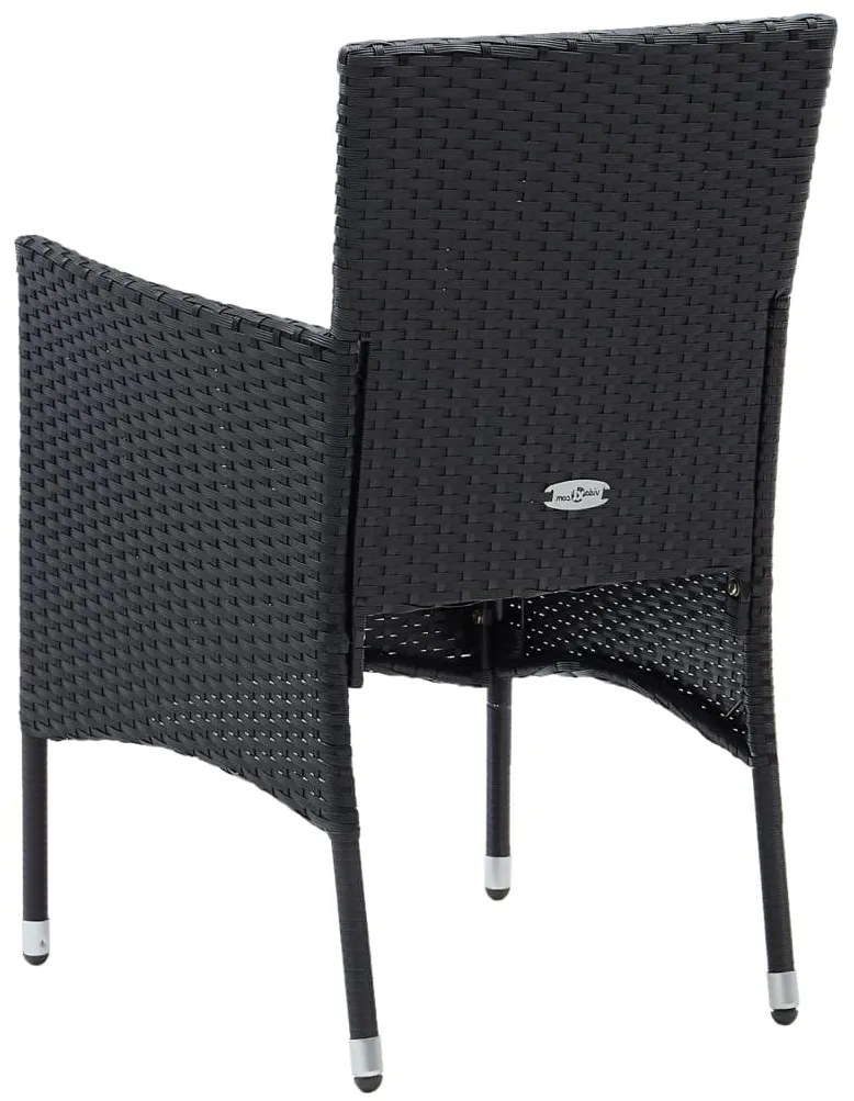 5 pcs conjunto de jantar para jardim vime PE e vidro preto