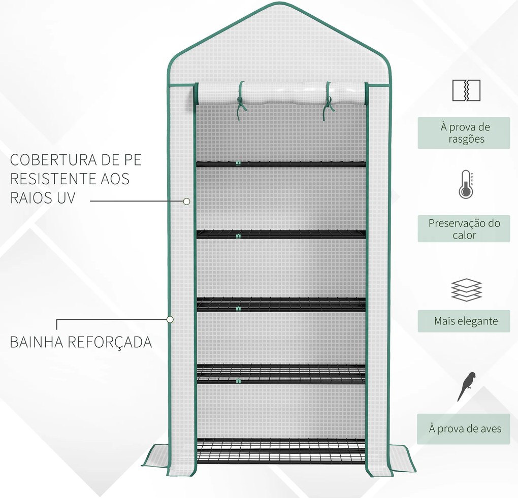 Estufa de Jardim de 5 Prateleiras Estufa Resistente com 1 Porta com Fecho de Correr Anti-UV 90x49x193 cm Branco