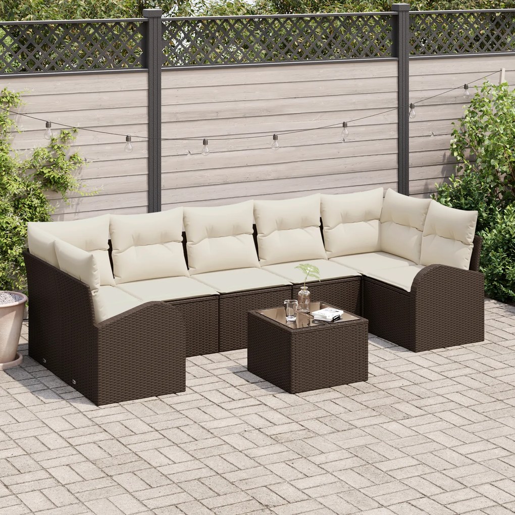 vidaXL Conjunto de Sofá de Jardim 8 Peças com Almofadas Castanho Rattan Poliéster