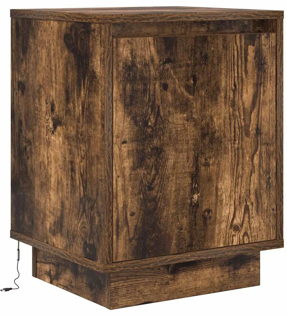 Mesas cabeceira c/ luzes LED 2 pcs 38x34x50 cm carvalho fumado