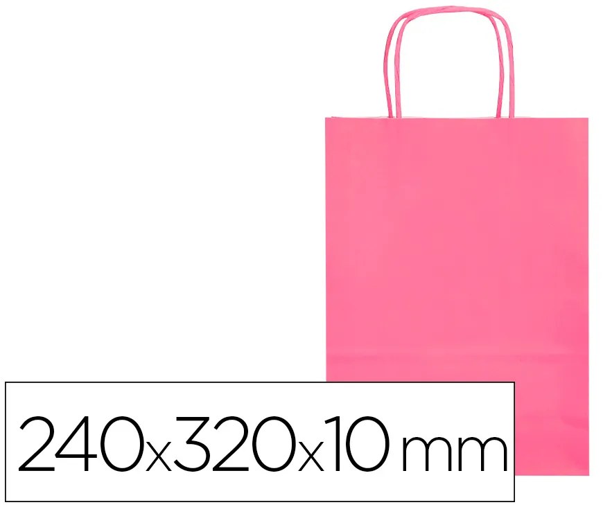 Saco de Papel Basika Celulose Rosa S com Asa Torcida 240x320x10 mm