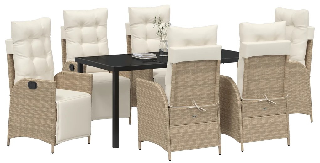 Conjunto de Jantar de Jardim de 7 Peças Bege Rattan Poly