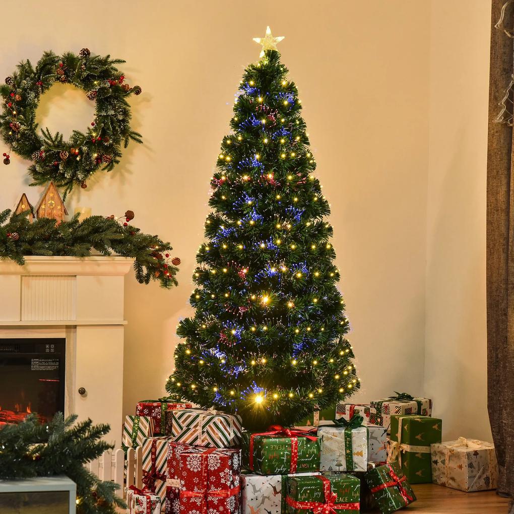 HomCom® Árvore de Natal 180cm Artificial Árvore com Suporte Metálico Luzes LED Multicores