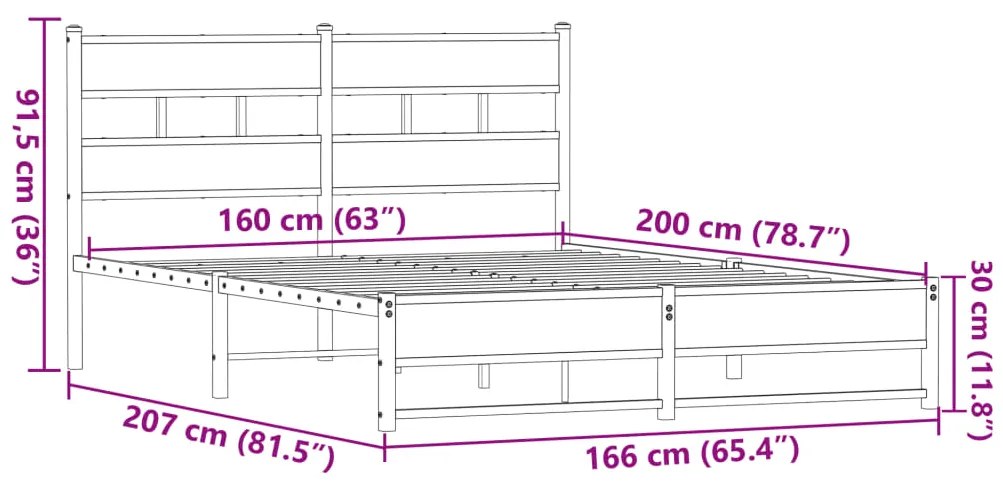 Estrutura cama sem colchão 160x200 cm metal carvalho castanho