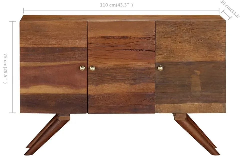 Aparador em madeira recuperada maciça 110x30x75 cm castanho