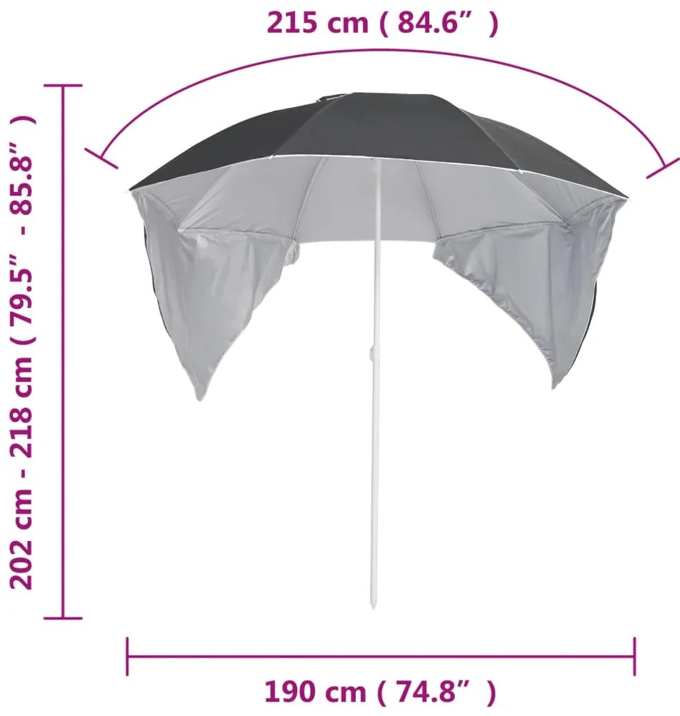 Guarda-sol de praia com paredes laterais 215 cm antracite