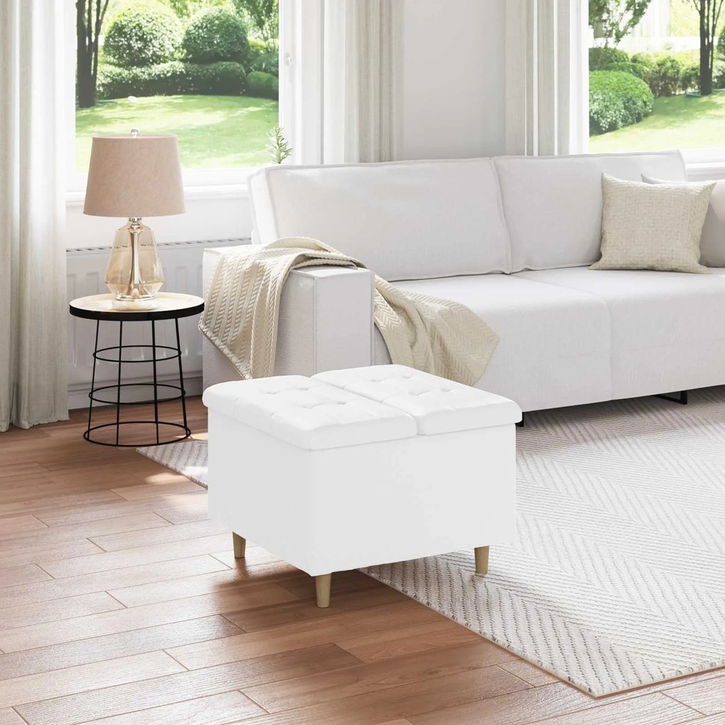 vidaXL Puff de armazenamento Branco 60 x 60 x 45 cm Couro sintético