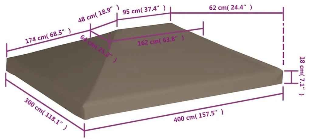 Cobertura de gazebo 310 g/m² 3x4 m cinzento-acastanhado