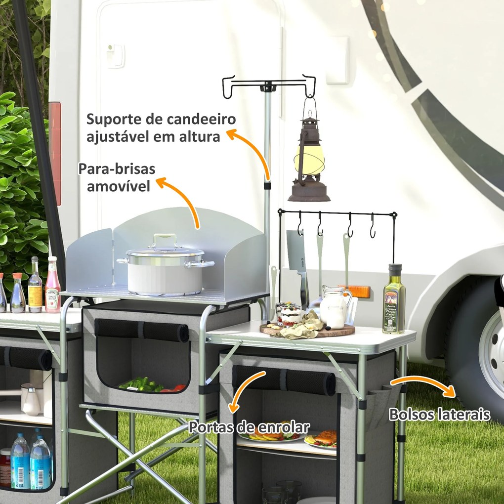 Móvel de Cozinha para Campismo Armário para Campismo Dobrável com 3 Ta