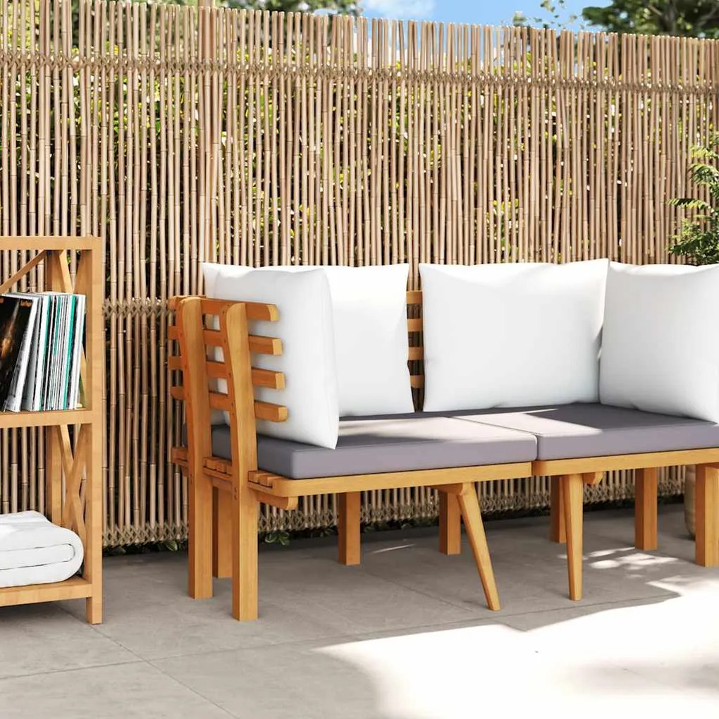 vidaXL Sofá de canto jardim c/ almofadões madeira de acácia maciça