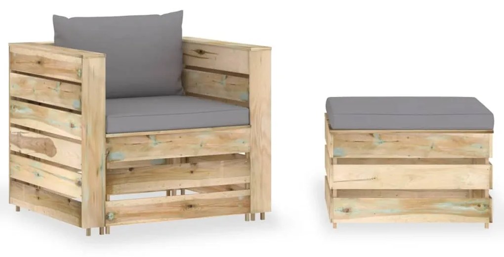 vidaXL 2 pcs conj. lounge jardim c/ almofadões madeira impreg. verde