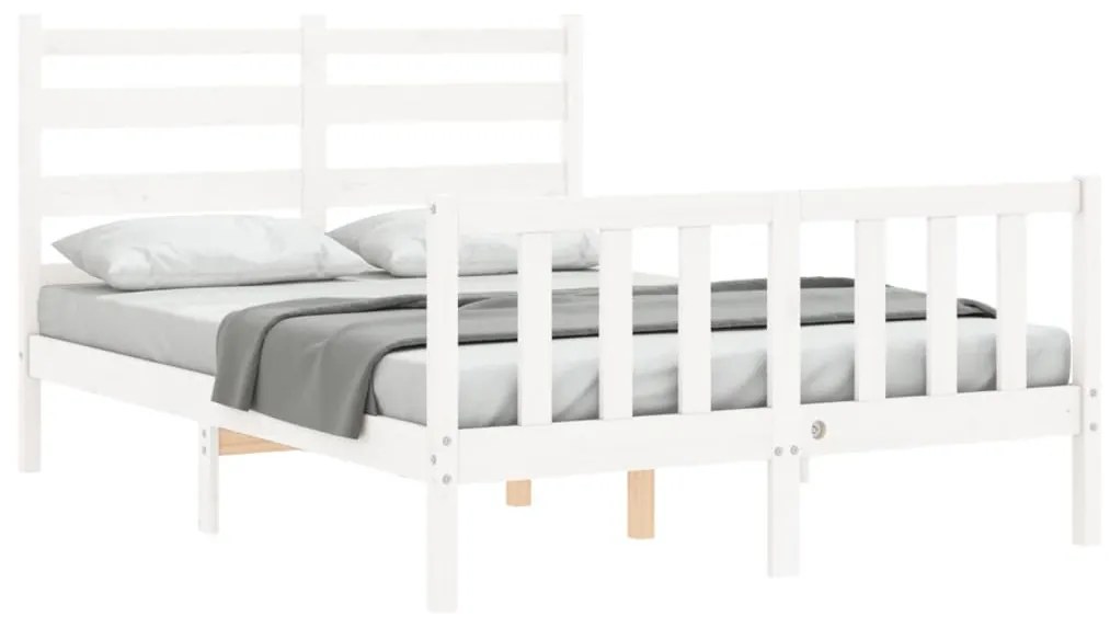 Estrutura de cama com cabeceira 140x190cm madeira maciça branco