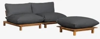 Sofá Modular Reclinável De Jardim De 2 Peças Com Puff Em Madeira De Acácia Brina Cinza Grafito - Sklum