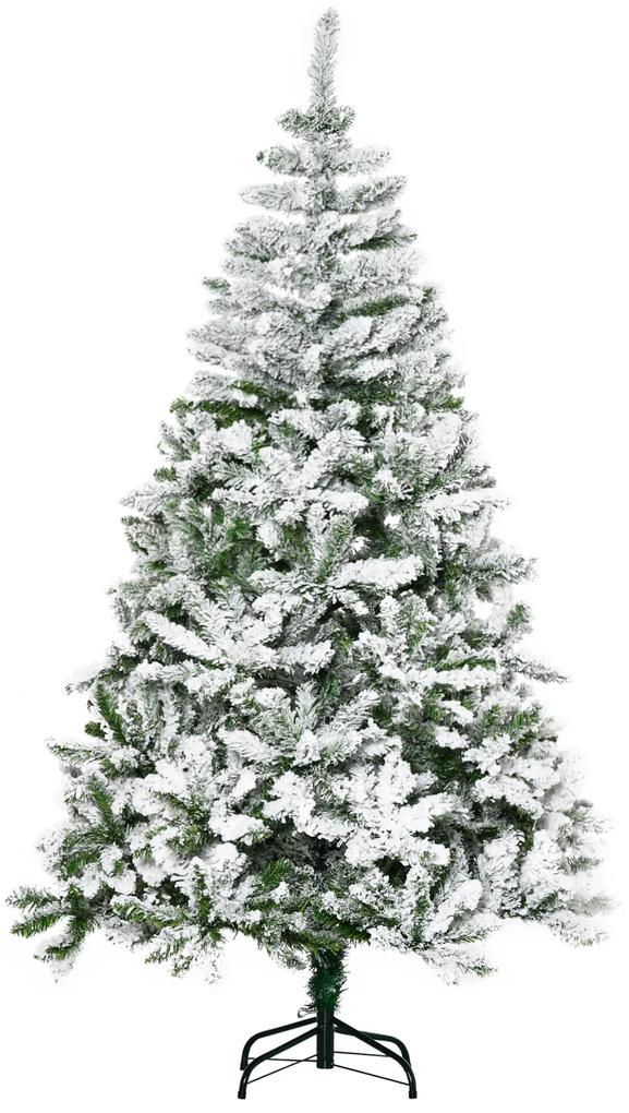 HOMCOM Árvore de Natal Artificial 180cm com Neve Ignífugo com 750 Ramos Folhas de PVC Base Dobrável e Suporte Metálico Decoração de Natal para Interiores Verde