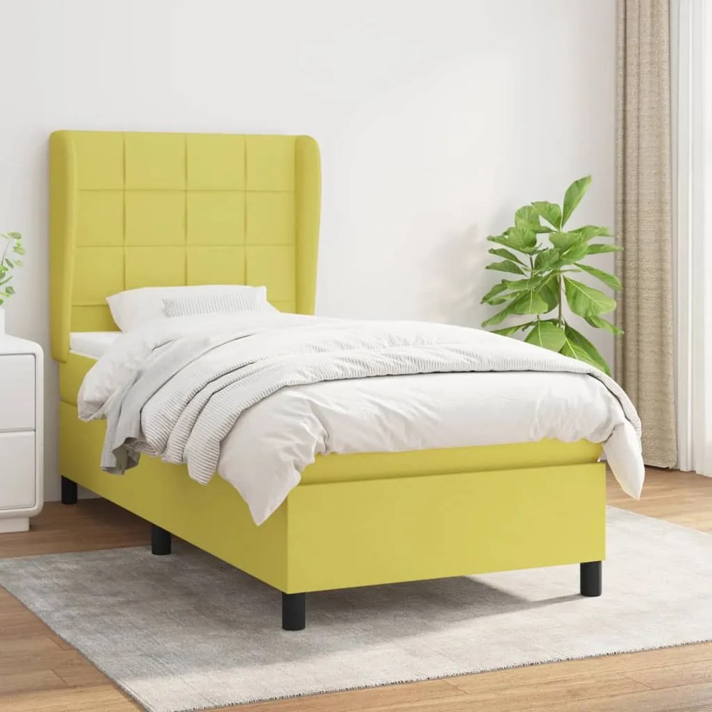 vidaXL Cama com molas/colchão 90x190 cm tecido verde
