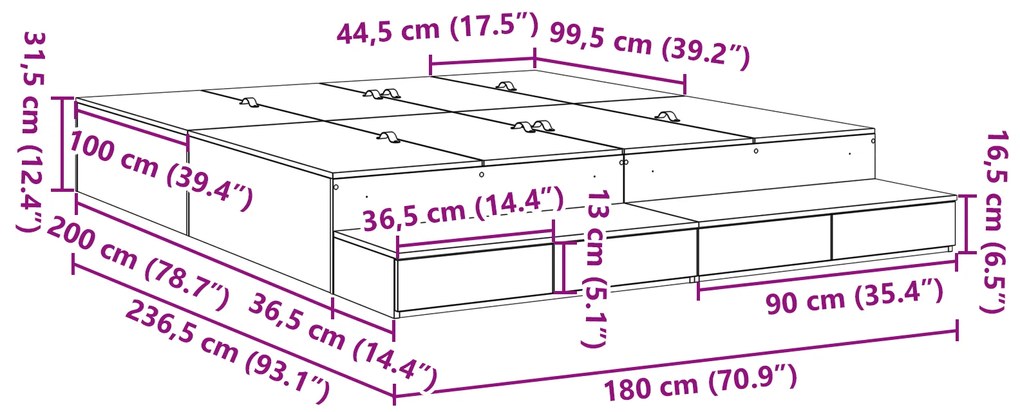 Estrado de Cama Cinzento Concreto 180x200 cm