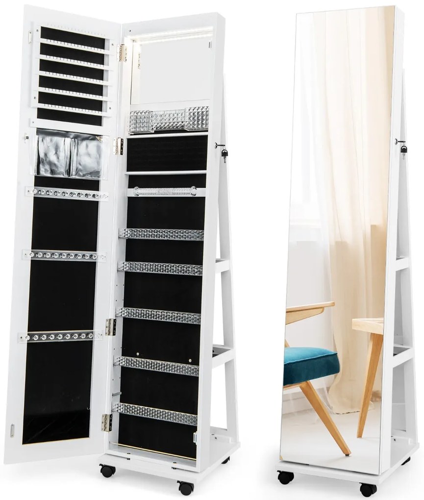 Armário para joias com espelho Armário para joias com espelho e luzes LED ajustáveis ​​54,5 x 54,5 x 160 cm Vintage