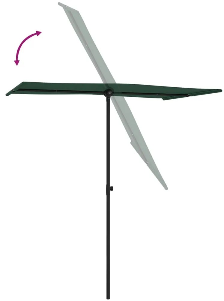 Guarda-sol de jardim com poste de alumínio 180x110 cm verde