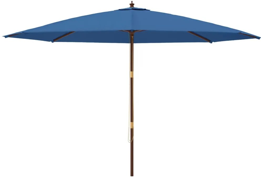 Guarda-sol de jardim com poste de madeira 400x273 cm azul-ciano