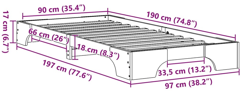 Estrutura de Cama Branca Madeira de Pinho Sólida 90 x 190 cm