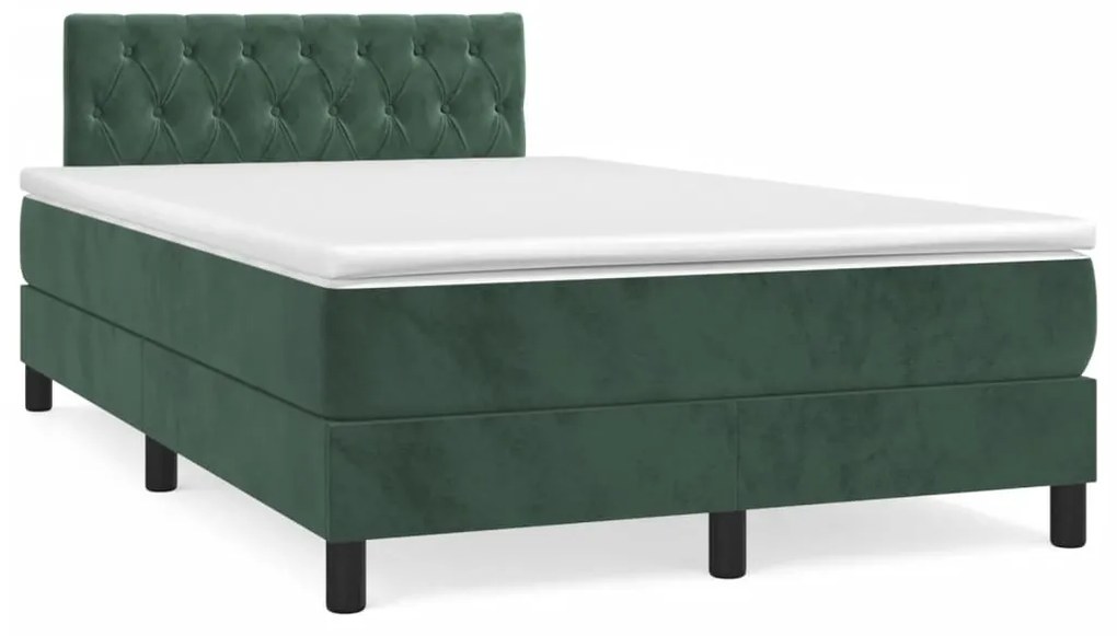 vidaXL Cama box spring com colchão e luzes LED veludo verde-escuro