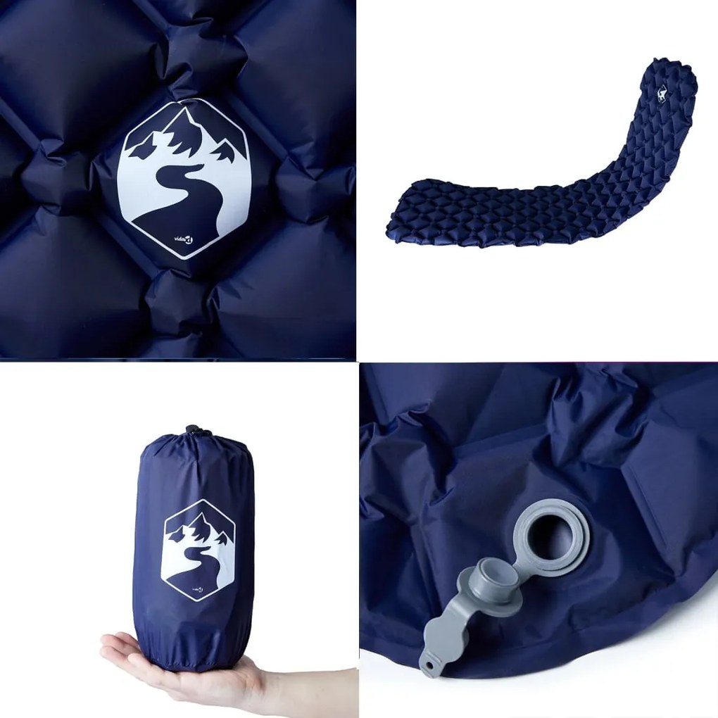 Colchão de campismo insuflável 1 pessoa 190x58x6cm azul-marinho