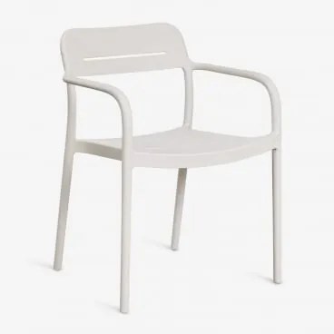Pack De 4 Cadeiras De Jardim Empilháveis Com Apoios De Braços Em Polipropileno Graneli Branco Pedra - Sklum