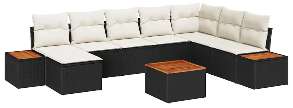 Conjunto de Sofás de Jardim 9 Peças com Almofadas Pretas de Polyrattan