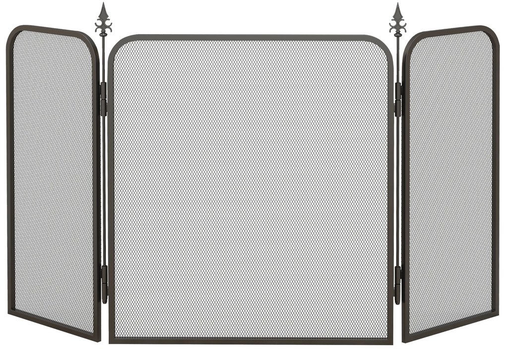 Frente para Lareira de 3 Painéis Proteção para Lareira Dobrável Frente para Lareira de Metal 96x1,3x56 cm Preto
