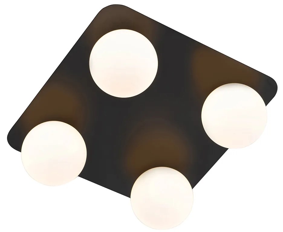 Candeeiro de teto moderno para casa de banho preto quadrado 4 luzes - Cederic