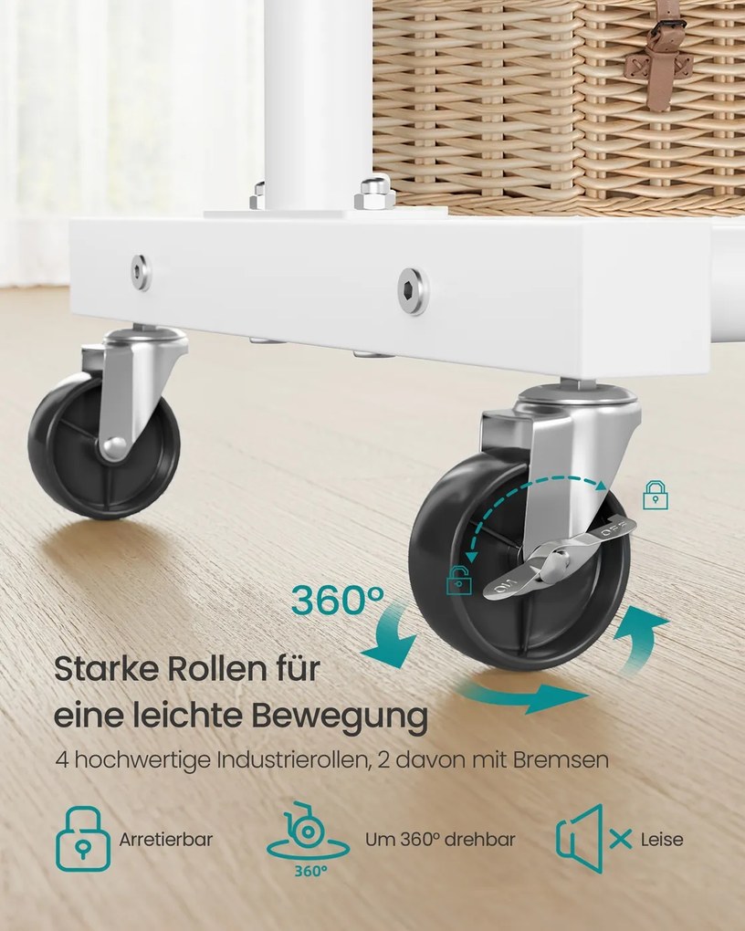 Guarda roupa cabideiro 38 x 110 x 141,5 cm com rodas para arrumação flexível, branco mate