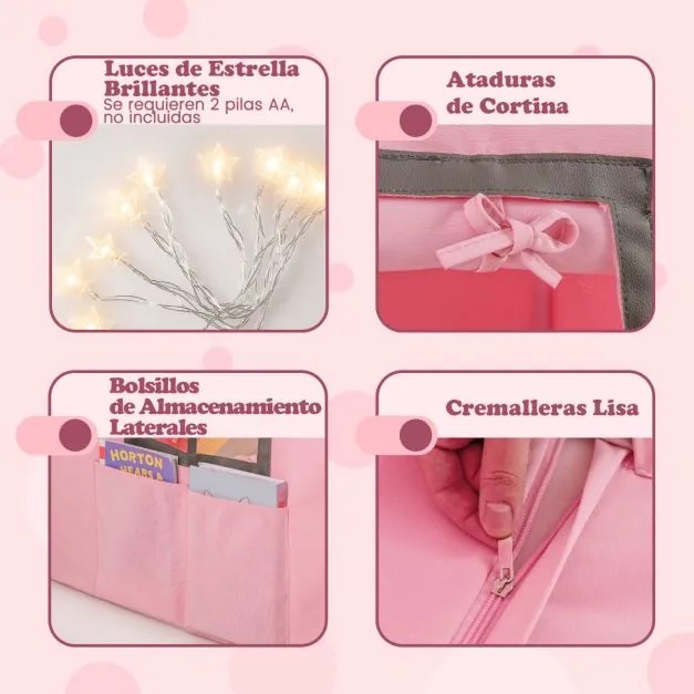 Casa de brincar para crianças para interior 120 x 101 x 143 cm, com luzes de estrelas e tapete acolchoado a partir dos 3 anos Rosa