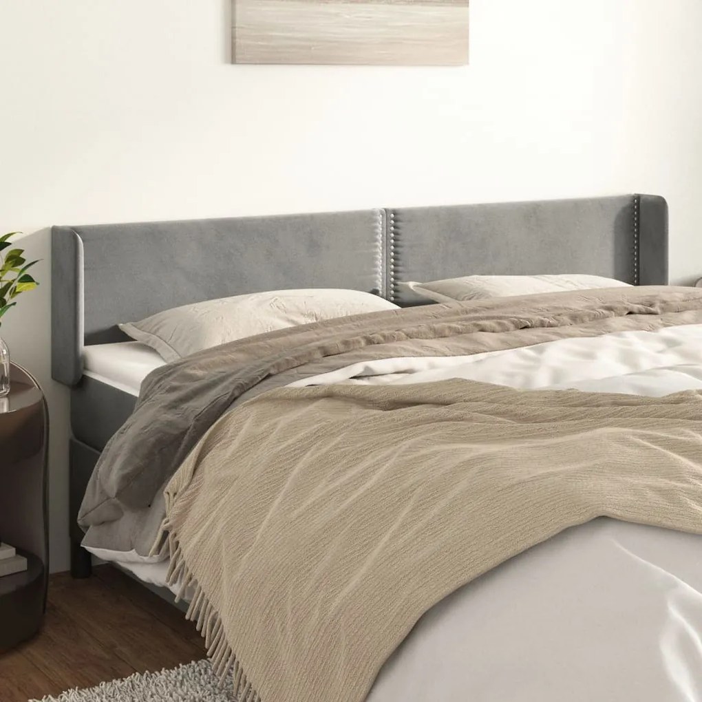 Cabeceira de cama c/ abas veludo 147x16x78/88 cm cinzento-claro