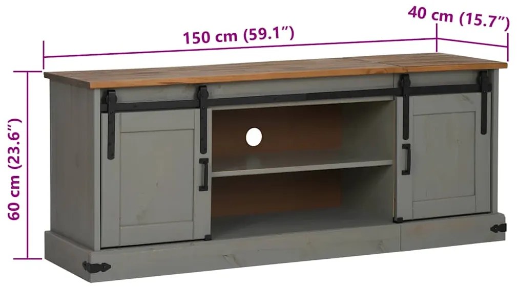 Armário para TV HALDEN 2 portas de correr Madeira maciça