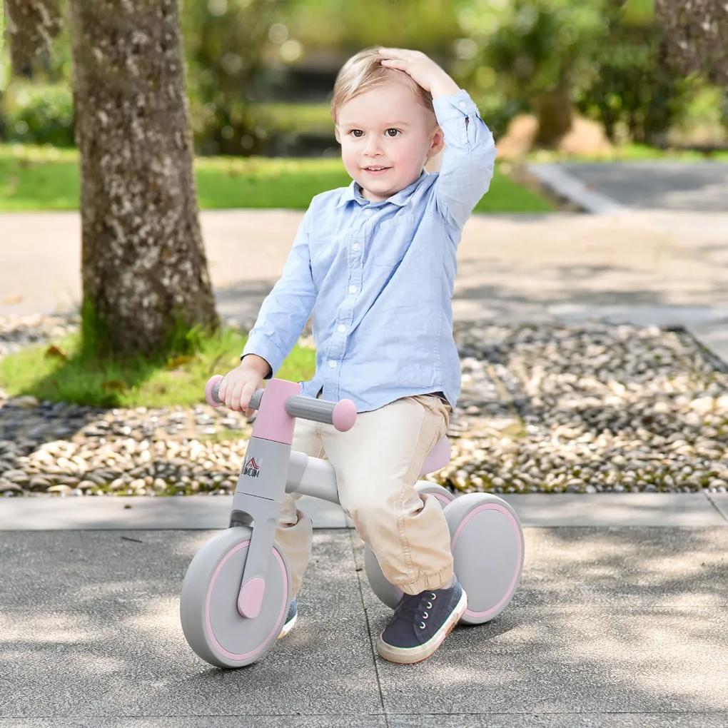 HOMCOM Bicicleta sem Pedais para Crianças de 1-3 Anos Bicicleta de Equilíbrio com 3 Rodas Silenciosas Carro Andador de Bebé 60x24x37cm Rosa