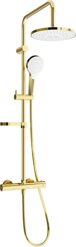 Mexen KX05 conjunto de chuveiro embutido com chuveiro de teto e torneira termostática, dourado/branco - 771500591-50