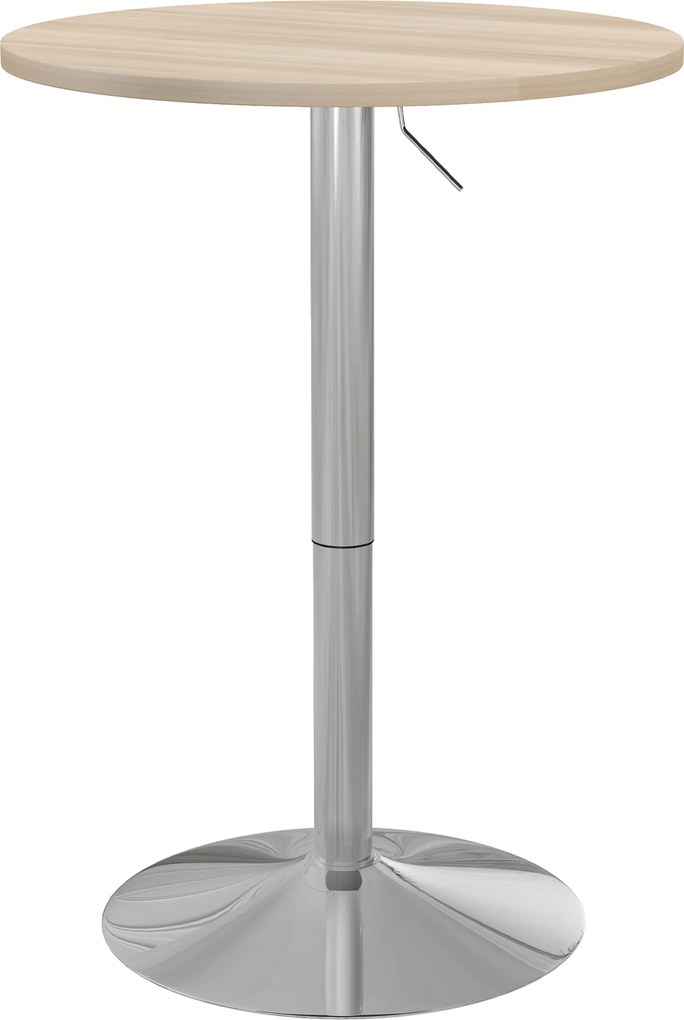 Mesa Alta de Bar Redonda (BANCOS NÃO INCLUIDOS) para 2 Pessoas Altura Ajustável Tampo Giratório 360° 60x60x91 cm Carvalho Claro