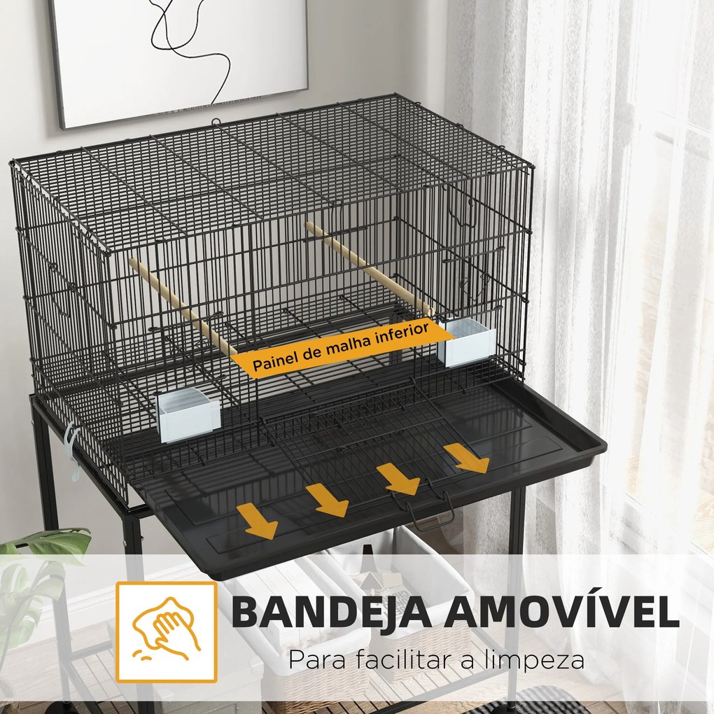 PawHut Gaiola para Pássaros com Rodas 77x46x119 cm Gaiola de Metal par