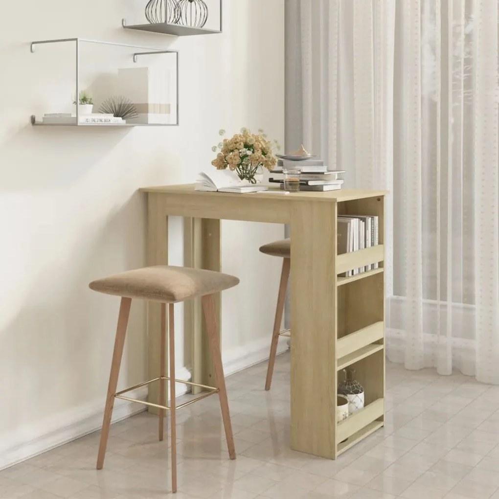 809470 vidaXL Mesa bar c/ prateleiras 102x50x103,5cm aglome. carvalho sonoma