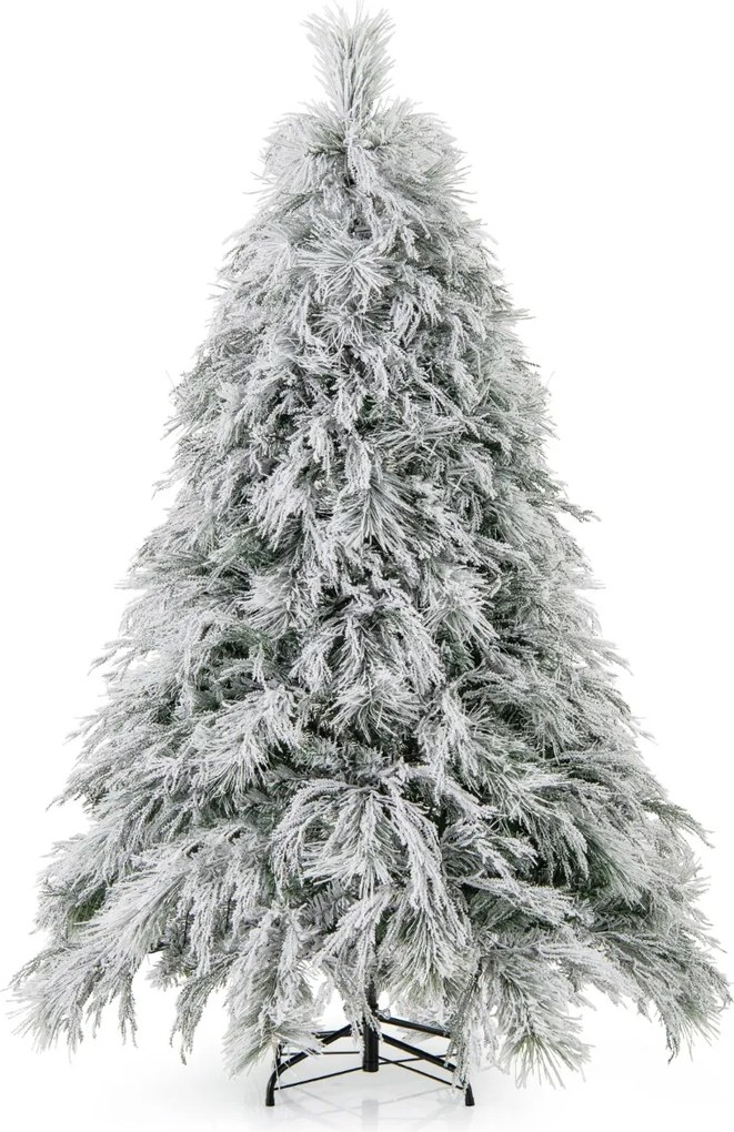 Árvore de Natal com neve de 192 cm com luzes LED brancas quentes Agulhas de pinheiro e folhas de salgueiro Decoração pré-iluminada Verde e Branco