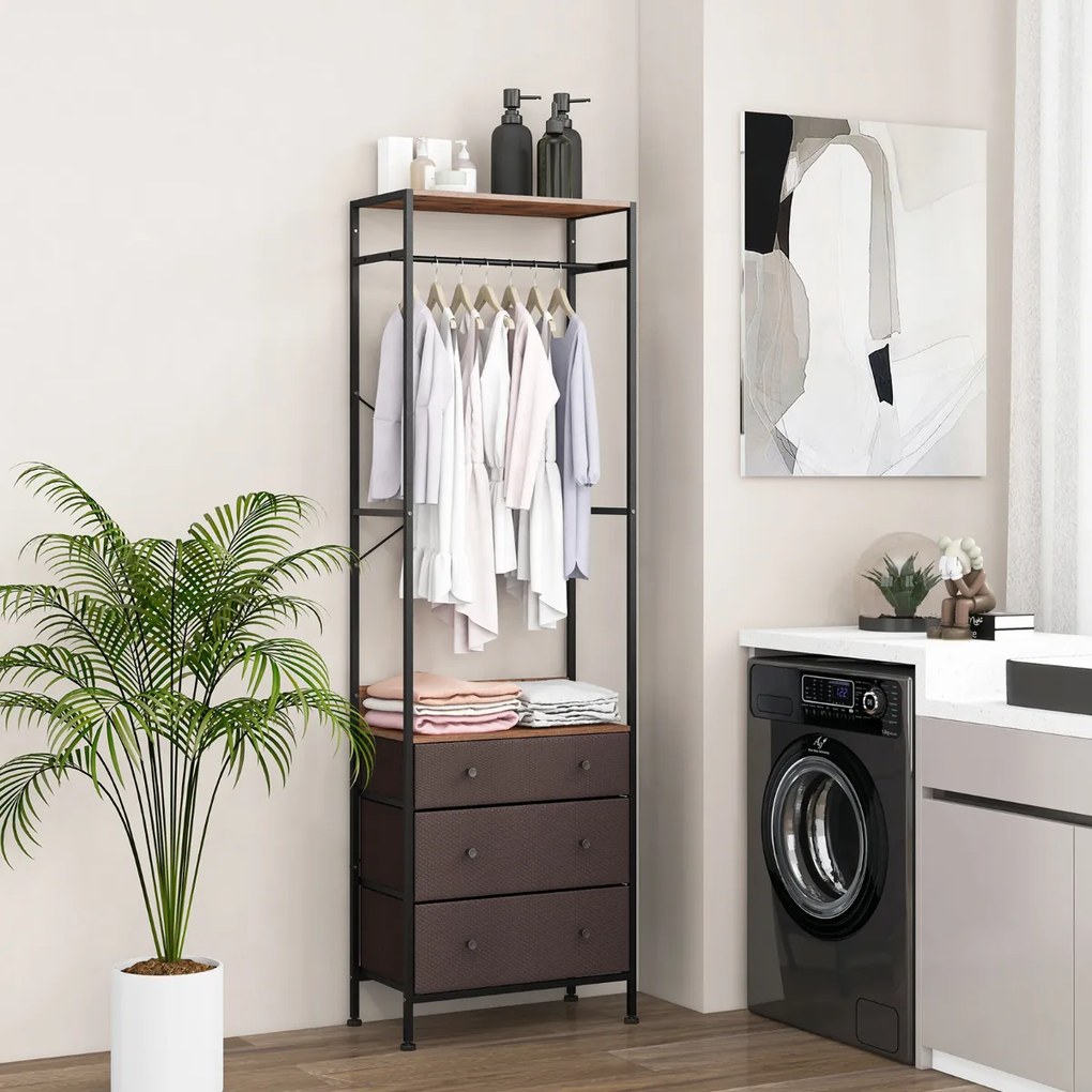 Guarda Roupa, Cabide com varão e prateleiras para o hall de entrada, quarto 55 x 28 x 176 cm Castanho